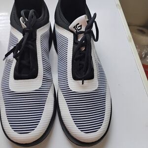 Men's Black & White Striped Athletic Sneakers Bowling Shoes